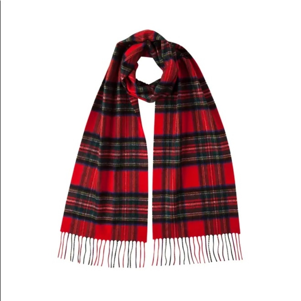 Like New Johnstons tartan cashmere scarf w/fringe